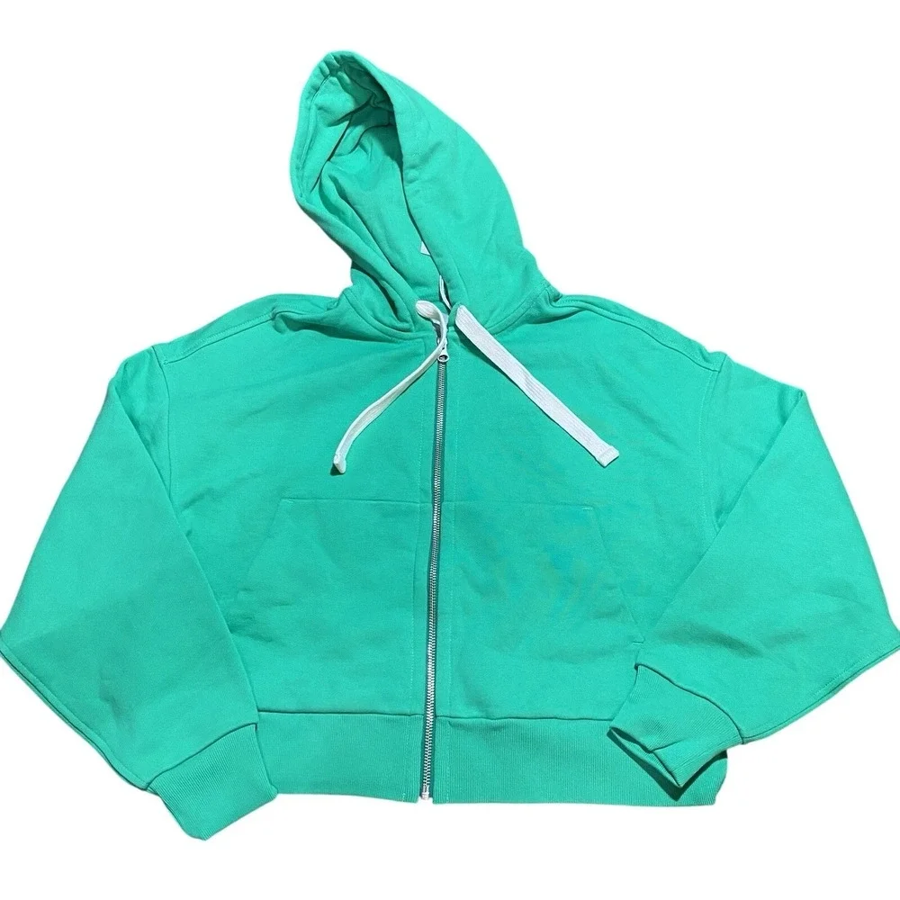 Everlane NWT Organic Cotton The Track Full Zip Hoodie Bright Jade Green Size XS